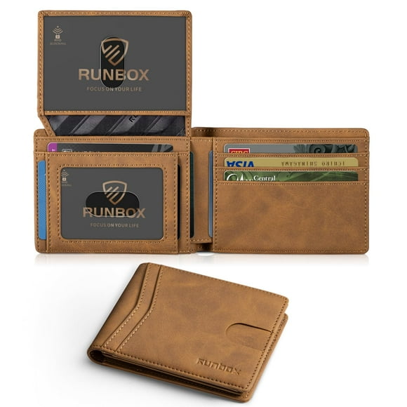 Cartera RUNBOX de piel con bloqueo RFID, delgada, 11 x 8 x 2 cm