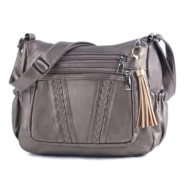 ELDA Bolsos cruzados para mujer, bolsos de bolsillo, bolsos y bolsos de cuero PU suave, bolso de hombro con múltiples bolsillos
