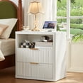 thumbnail image 4 of LEYAOYAO Fluted Dresser Set of 3, 2+4 Drawer Dresser and 2 Two-Drawer Nightstands with Open Storage Shelves, Bedroom Furniture with Charging, White, 4 of 9
