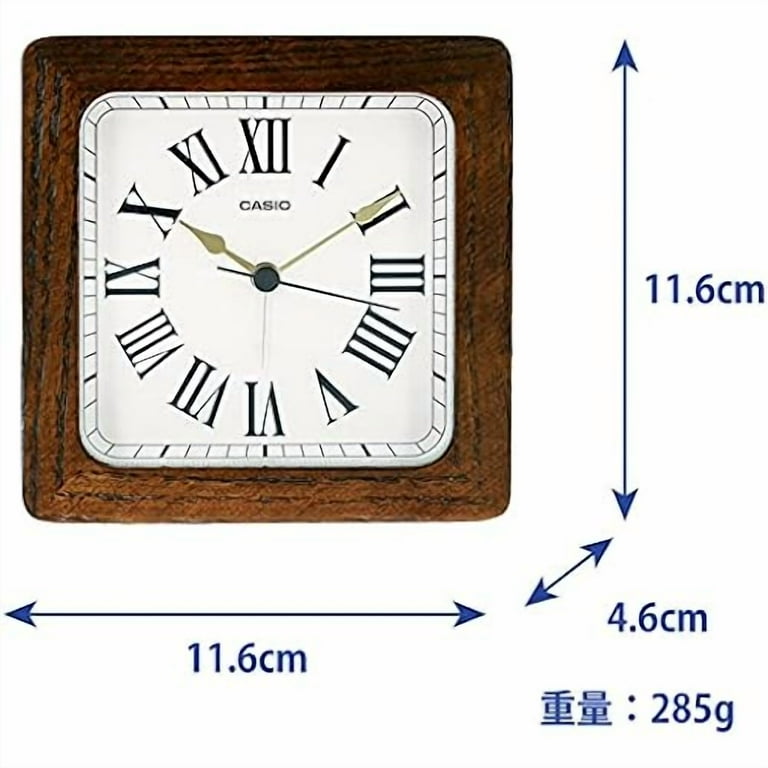 CASIO TQ-121-5JF Analog Table Clock - Dark Brown Wood Frame, Roman Numerals, With Alarm & Light