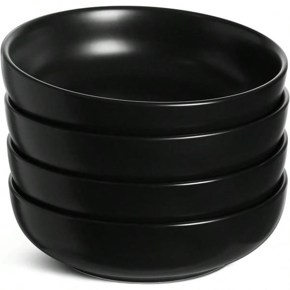 Pasta Bowls 45 oz Salad Bowls Set for Serving Soup Pasta Noodle Dinner Large Kitchen Bowl Plates Microwave Safe - 8.5 Inch Set of 4 Matte Black