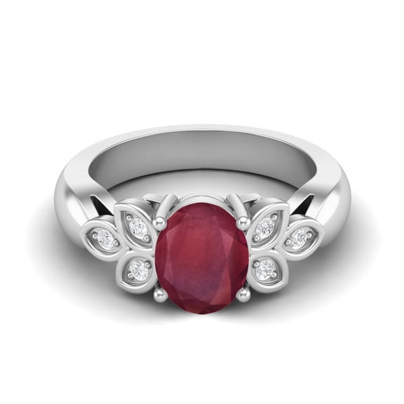 Prong-Setting 8x6MM Oval Shape Ruby Glass Filled 925 Sterling Silver Solitaire Women Mother's Day Gift Ring