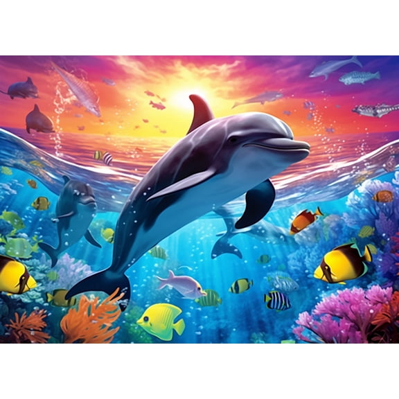 puzzles 300 pieces for adults Underwater World Dolphins, fish wooden Challenging Puzzle Perfect for Game Toys Nights 14.9'' x 10.2''