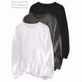 thumbnail image 3 of MORTTIC Women's 3-Pack Plus Size Long Sleeve Crew Neck T-Shirts, Loose Fit Basic Casual Tee Tops Black White Gray，1XL, 3 of 16