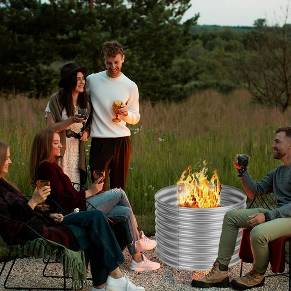 36 inch Fire Pit Ring, Galvanized Fire Ring 2ft high, Wood Burning Fire Pits Ring, Outdoor Fireplace Height 24 Inch, Round Camp Fire Ring, Bonfire Pit for Camping, Backyard (3x3x2FT)
