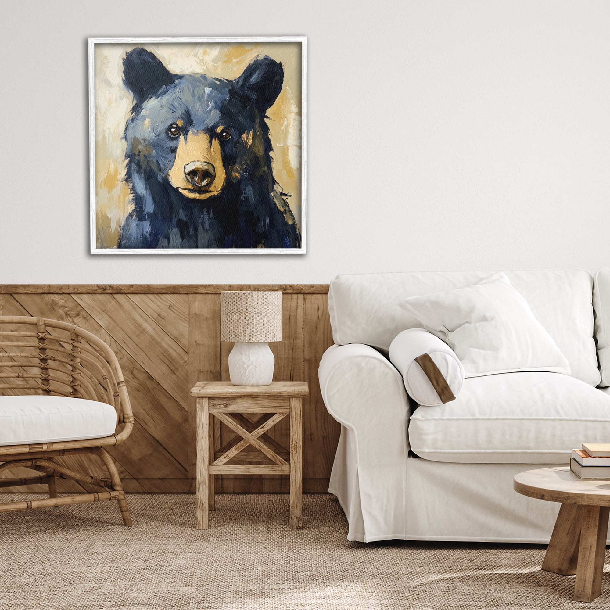 Stupell Industries Big Bear with Brushstrokes White Framed Giclee Art, design by Petal Prints Design