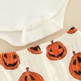 thumbnail image 5 of Newborn Baby Girl My First Halloween Outfits Romper Tops Pumpkin Bell-Bottom Flare Pants Headband Infant Fall 3Pcs Clothes Set, 5 of 8