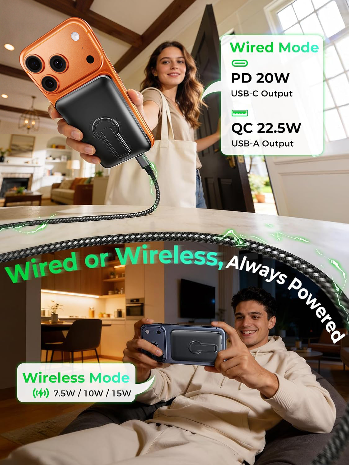 Breezio 12000mAh Magnetic Wireless Power Bank, Black photo 4