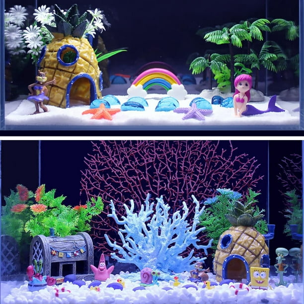 Qianli 7 Pack Aquarium Ornaments, SpongeBob SquarePants Aquarium Decorations  Fish Tank Ornaments Resin Fish Tank Ornaments 