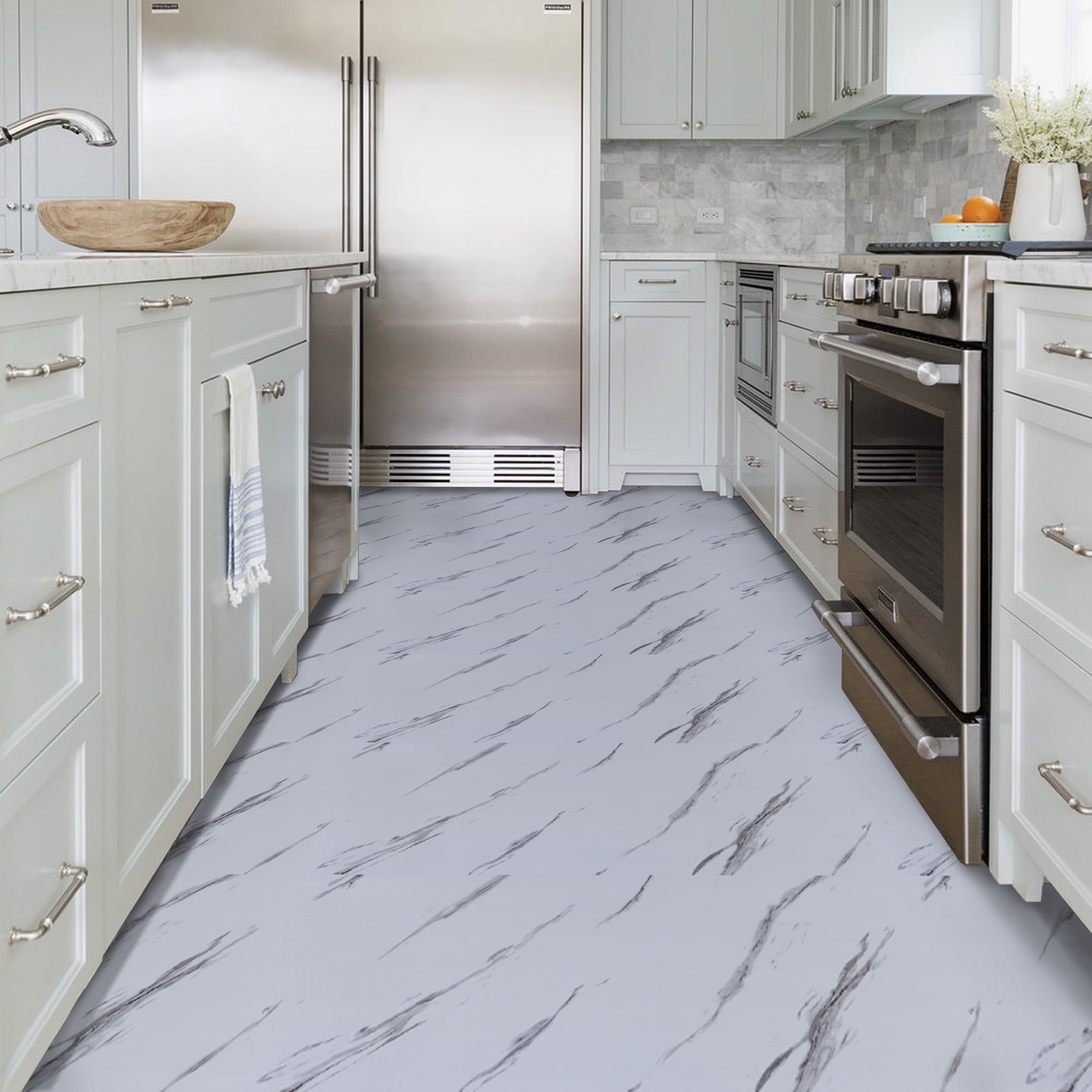 UMIGGEE Marble Peel and Stick Vinyl Flooring Roll 15.7-in x 236-in/25.7 Sq.Ft Thicken Self-Adhesive Vinyl White Marble Floor Wear-Resistant Easy DIY Install Home Decor