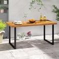 thumbnail image 2 of RELAX4LIFE Outdoor Dining Table for 6, 63’’ Rectangular Wooden Patio Table w/Umbrella Hole, Acacia Wood Tabletop & U-Shaped Metal Legs, Farmhouse Indoor Outdoor Use for Kitchen Garden Porch Backyard, 2 of 9