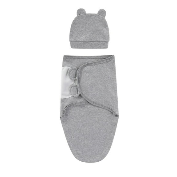 FAOWME Baby Boys Girls Adjustable Sleeping Bag Wearable Blanket Swaddle Wrap Hat Set Grey 0-1 Months