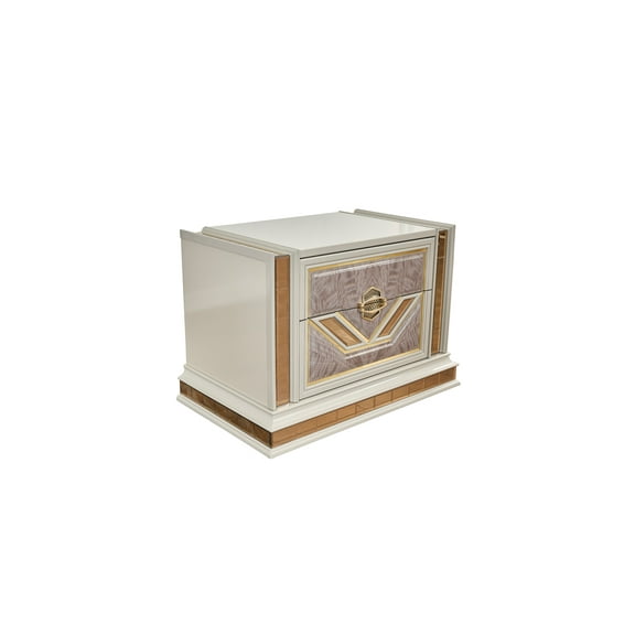 Omary Traditional Style Nightstand with gold Accent made with Wood in Beige