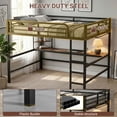 thumbnail image 4 of Queen Size Loft Bed Frame with Desk, USB Ports & LED Lights, Metal & Wood, Space-Saving Design, Easy Assembly, Black, 4 of 9