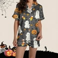 thumbnail image 6 of Tnhcen Women's Halloween Pajama Set Short Sleeve Collared Sleepwear Comfortable Loungewear 2-Piece Outfit S-2XL Multiple Colors Available Gray, 6 of 8