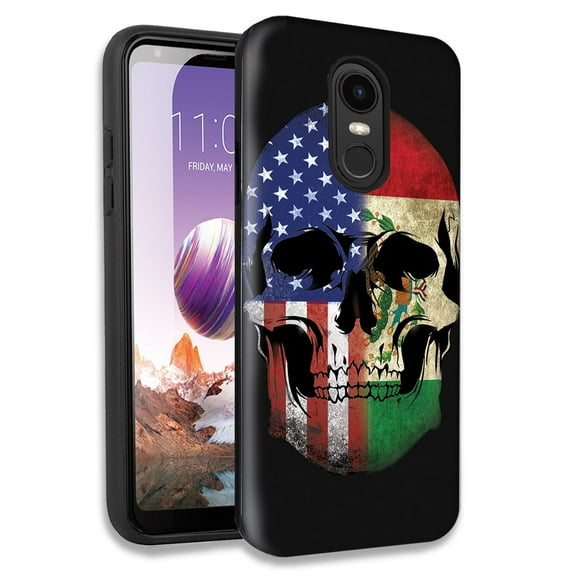 Mundaze USA Mexico Flag Skull Double Layer Hybrid Case Cover For LG Fortune 2/Aristo 2 Plus/Zone 4/Aristo 3