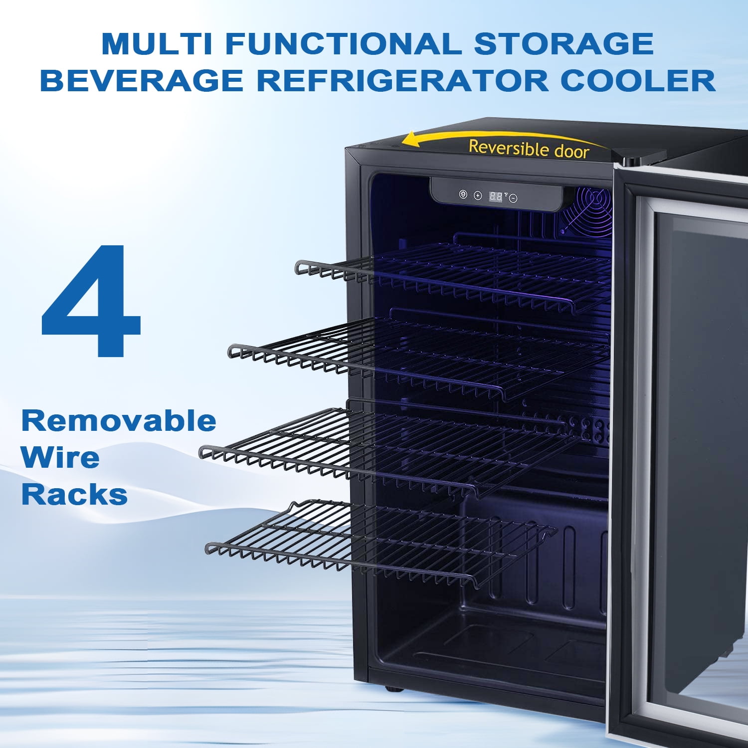 FREE VILLAGE Beverage Refrigerator Cooler, 100 Can Mini Fridge Glass Door for Soda Beer or Wine Small Drink Dispenser Adjustable Clear Front for Home, Office or Bar, 3.2 cu.ft