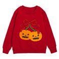 thumbnail image 3 of Krdevn Kids Red Bow Cherry Pumpkin Graphic Crewneck Sweatshirt Long Sleeve Casual Pullover Top for Halloween Holiday Outfit Red,6-7 Years, 3 of 4