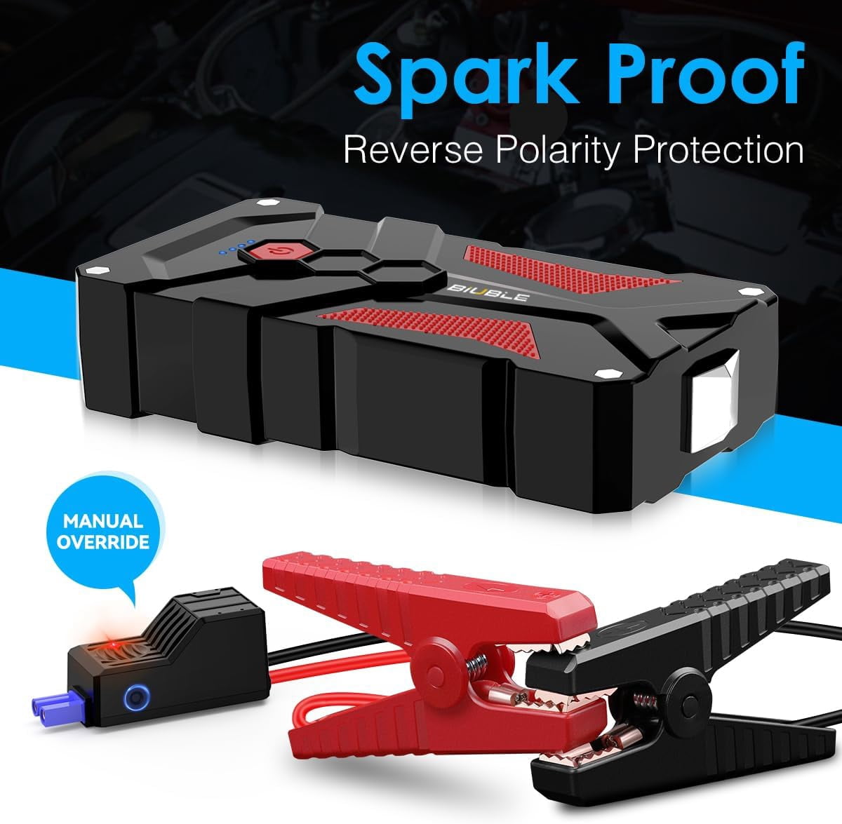 Emergency Jump Starter, 4000A Peak 14.8V Battery Jump Box with Quick Charge Out(Up to 6.0L Gas and 4.0L Diesel Engines), LED Light + Power Bank
