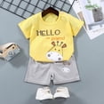 thumbnail image 2 of TOWED22 Infant Baby Boy Outfits 2 Pieces Crewneck Short Sleeve T-Shirt Tee Pattern Casual Pocket Shorts Toddler Clothes(Yellow,12-18 M), 2 of 4