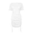 thumbnail image 7 of Gamivast Womens Ruched Mini Dress Crew Neck Short Sleeve Bodycon Drawstring Slim Fit Casual Summer Party Clubwear Stretchy Basic T Shirt Dress Wear, 7 of 7