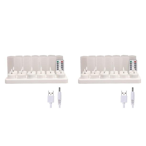 Velas Sin Llama con Temporizador de Control Remoto y Base de Carga, 24 Velas LED con Batería Recargable por USB