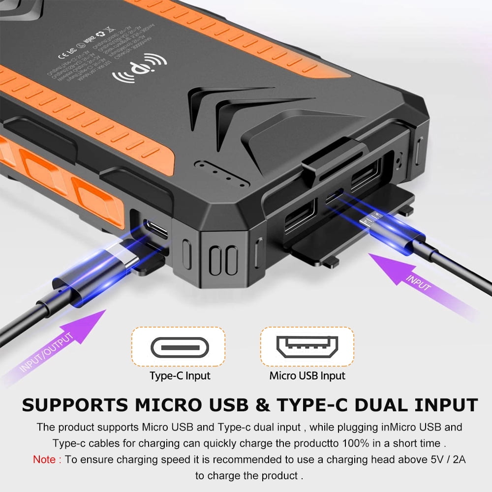 Power Bank Solaire 42800mAh – 2 En 1 – Imperméable IPX66 – Lampe LED – Charge Rapide USB-C Pour Téléphone, Tablette - 12