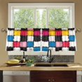 thumbnail image 4 of Yayeee Kitchen Curtains Set of 2 Light Filtering 57"x24" Over Sink Window Panels, White Checkered Pattern, 4 of 7