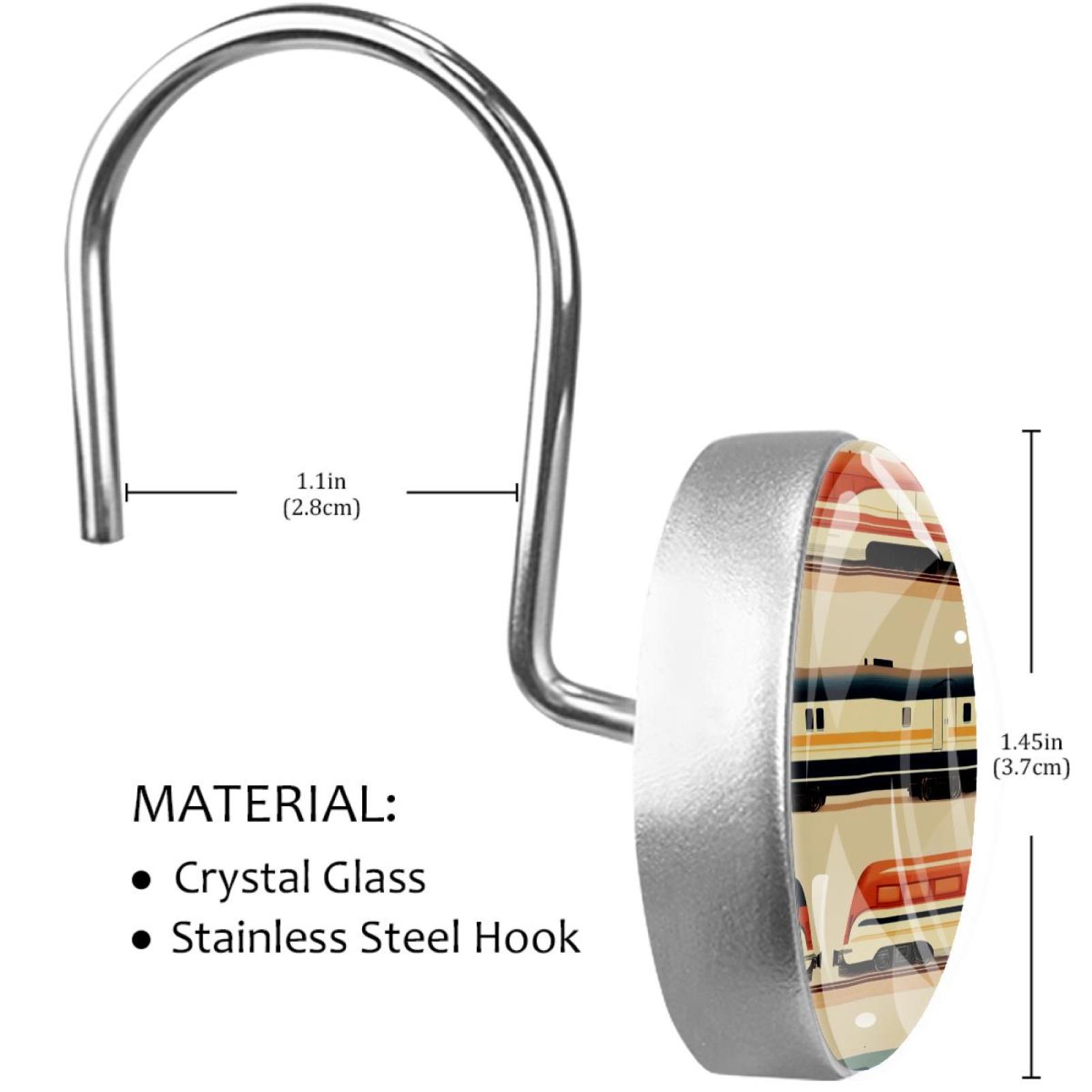 Colorful Rails Shower Curtain Hooks Round Crystal Glass, Set of 12 Shower Curtain Rings - Shower Hooks for Curtain Shower Rings