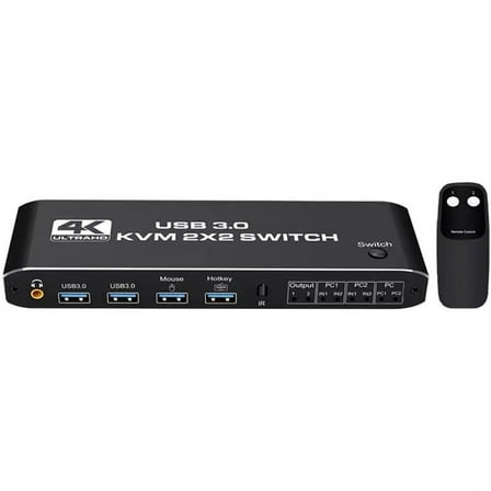 KVM Dual Screen Switcher with 4K@60HZ High Resolution Switcher 3.5 Headphone Jack Audio and USB 3.0 Integration