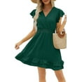 thumbnail image 2 of Women's Dress V-Neck A-line Dresses,Ruffle Short Sleeve Swiss-Dot Chiffon Dress for Summer, 2 of 3