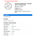 thumbnail image 2 of High Beam Headlight Bulb - Compatible with 1971 Plymouth Cuda, 2 of 2
