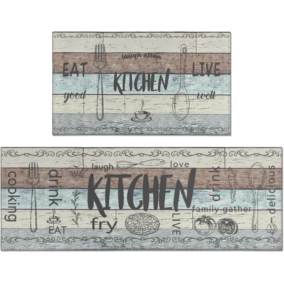 Kitchen Rugs Sets of 2 - Non Slip Washable Microfiber Kitchen Rug, Farmhouse Country Kitchens Rugs and Mats for Decor, Sink, Stove, Laundry, Machine Washable,(17"x 48" 17"x 24")