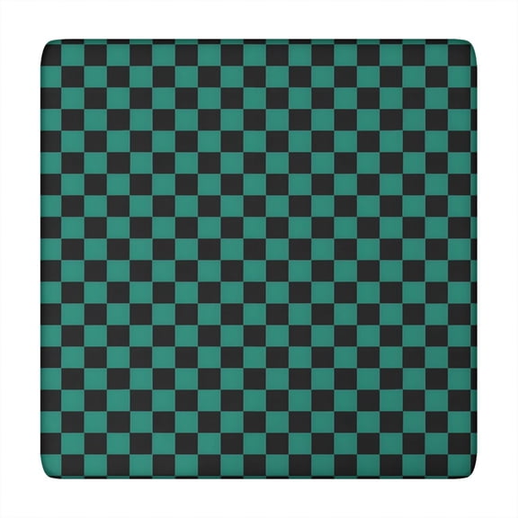 Teal and Black Checkerboard Pattern Square Fitted Tablecloth with Elastic Edge,Square Table Cover,Washable Elastic Table Cover for Home Kitchen Party Decor 34"x34"