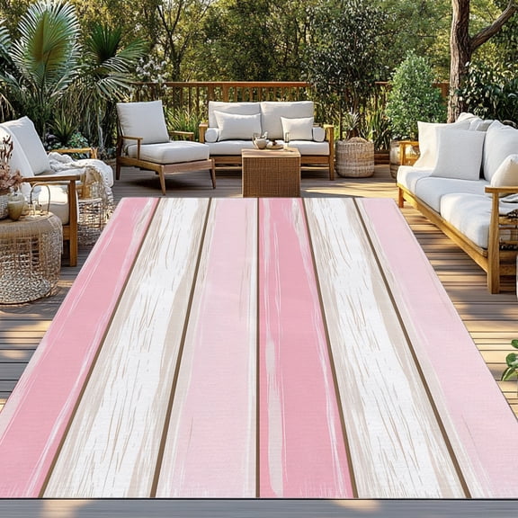 Outdoor Rug, Farmhouse Wood Grain Indoor Area Rug Outdoor Carpet RV Camping Rugs 3x5ft Vintage Pink Wooden Board Outside Mat for Patio Picnic Porch Deck Balcony Backyard