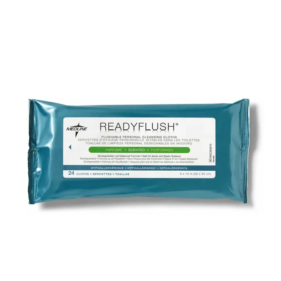 *24-Wipes* Medline Readyflush Flushable Personal Cleansing Cloths Msc263810