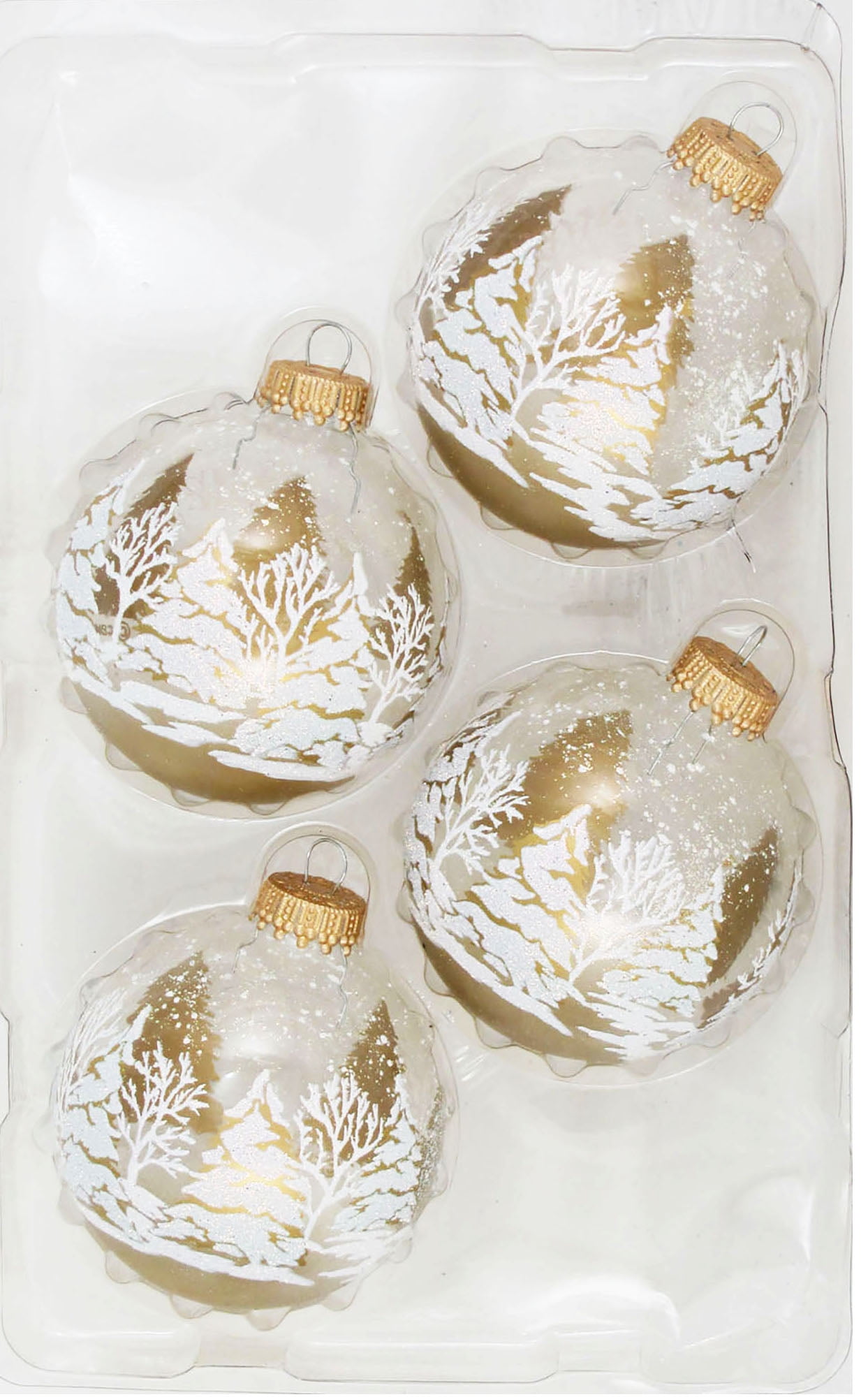 Holiday Time Clear Glass Christmas Ornaments with Tree and Snow Design 4 Count