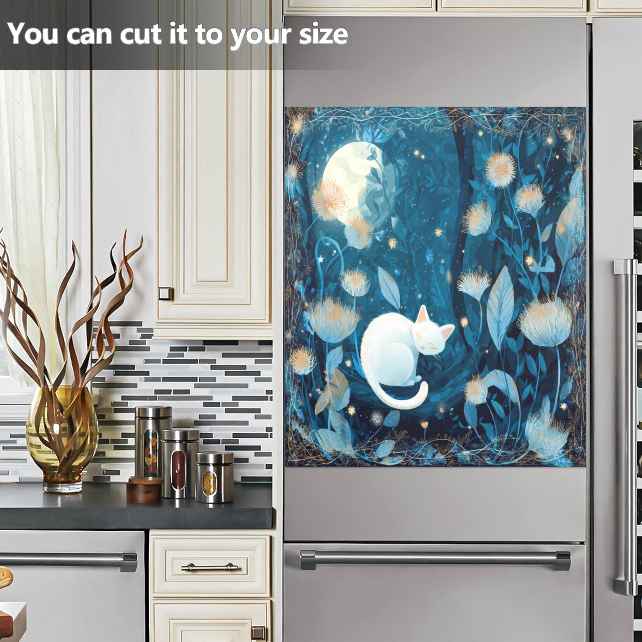 Dishwasher Magnetic Refrigerator Magnet Cover Sticker Home Decorative 23"x26" Whimsical White Cat