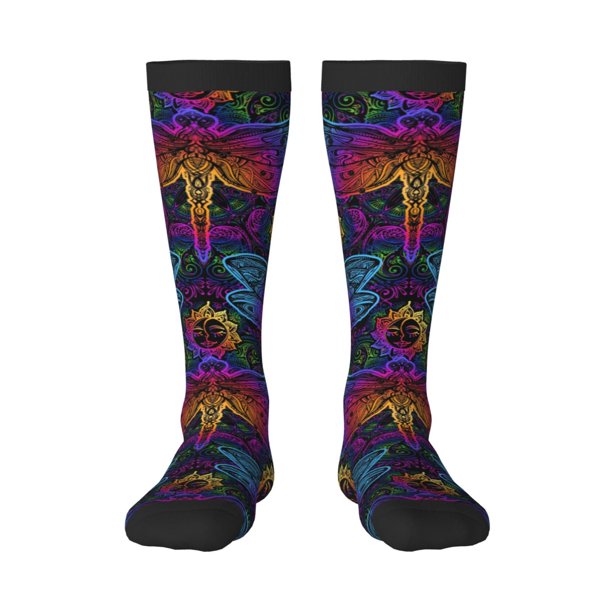 Fotbe Indian Mandalas Dragonfly Calcetas Divertidas Estampadas para Hombre y Mujer, Calcetas de Algodón hasta la Rodilla para Caminar, Correr, Enfermería y Embarazo