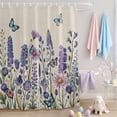 thumbnail image 2 of Shower Curtain Purple Lavender Butterfly Shower Curtains for Bathroom Decor, Waterproof Polyester Shower Curtain Set with Hooks, Extra Long 72" x 78" Watercolor Floral Linen Texture, 2 of 9