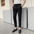 thumbnail image 4 of 9 Pantalones de traje rectos recortados para hombre, pantalones de verano grises para hombre, pantalones formales clásicos 2024, sastrería antiarrugas, baratos, chinos para hombre, 4 of 5