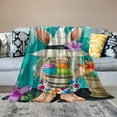 Fenyluxe Bunny Ice Cream Flowers Flannel Throw Blanket Lightweight