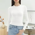 thumbnail image 2 of Womens Cute Tops Crewneck White Long Sleeve Tshirt Women Basic Tops Fall Clothing Women, 2 of 3