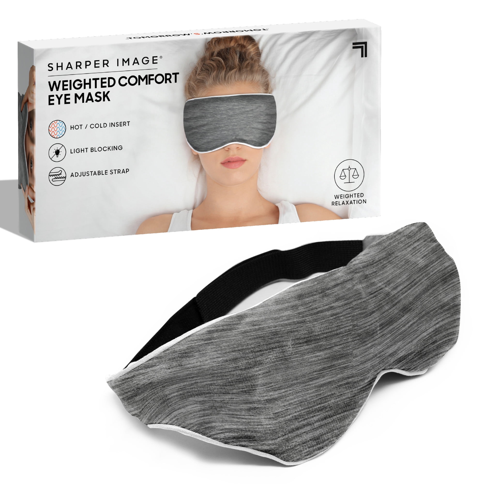 Sharper Image® Weighted Comfort Eye Mask, Hot/Cold Insert, Light Blocking Pain Relief for Headaches Migraine Travel Naps, Adjustable Strap, Super Soft Micro-Plush Fabric