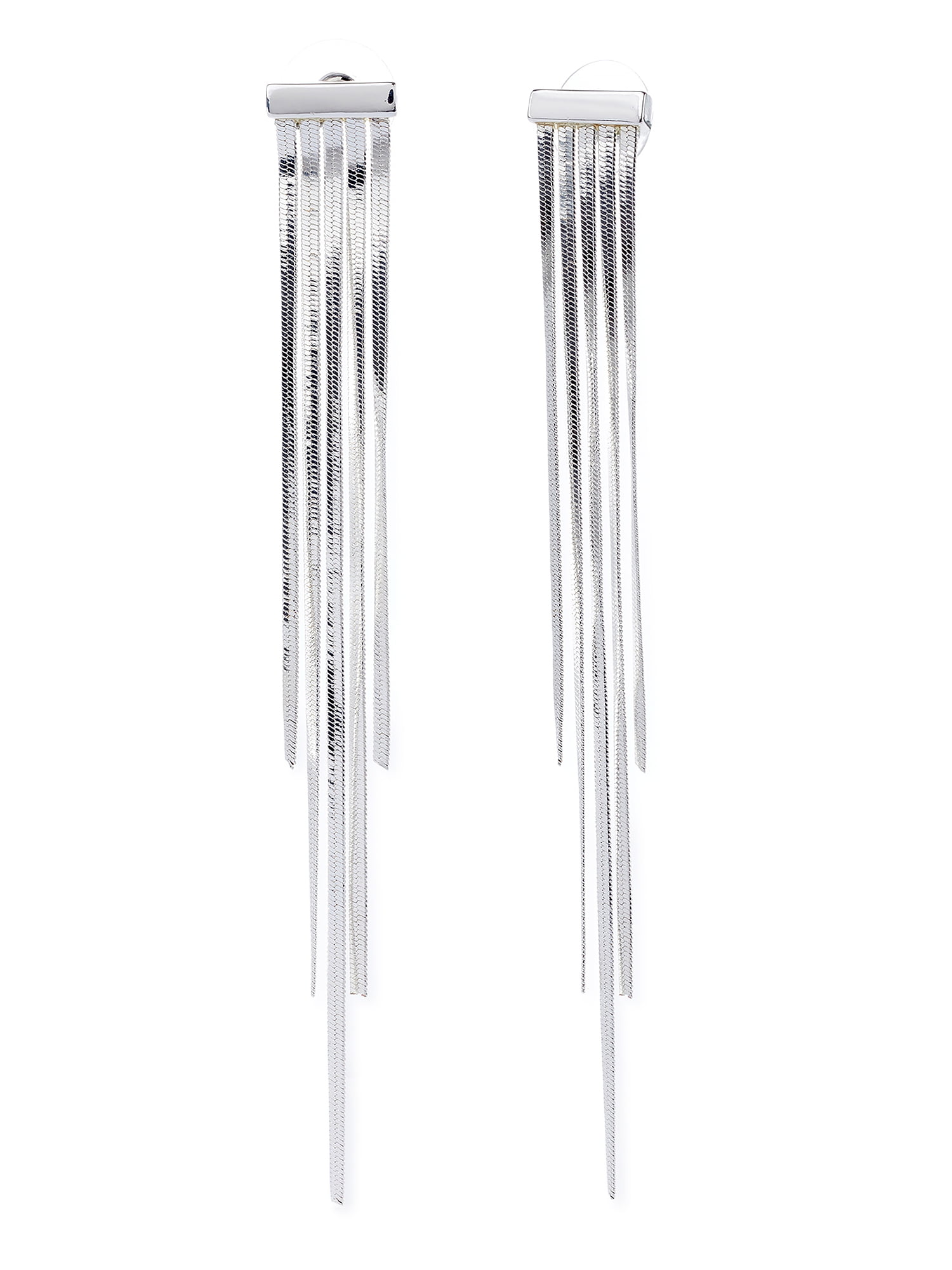 Scoop Womens Fine Silver Plated Brass Fringe Drop Earrings