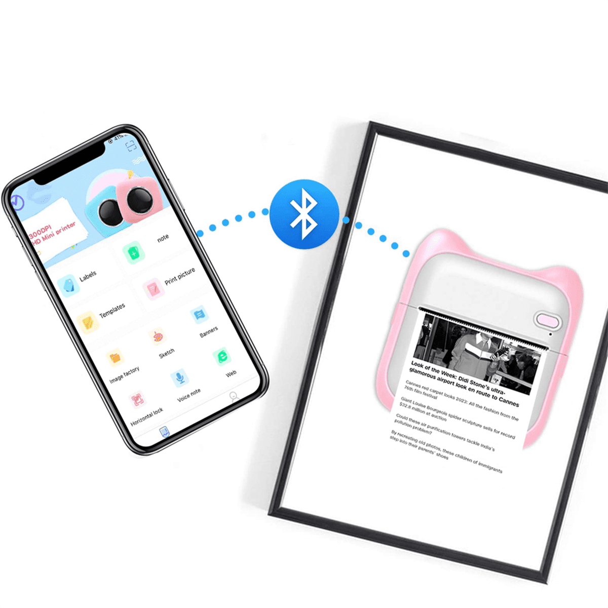 Mini Printer Sticker Maker, Portable Thermal Printer, Inkless with 10 Roll Paper and 5 Color Pens