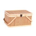 thumbnail image 3 of Cesta de picnic tejida de bambú, resistente, portátil, con tapa y asa. Marrón claro, 3 of 7