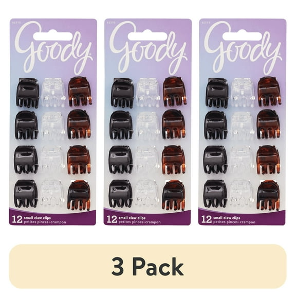 (3 pack) Goody Classic Mini Claw Clips, Slide-Proof Grip, All Hair Types, Assorted Colors, 12 Ct
