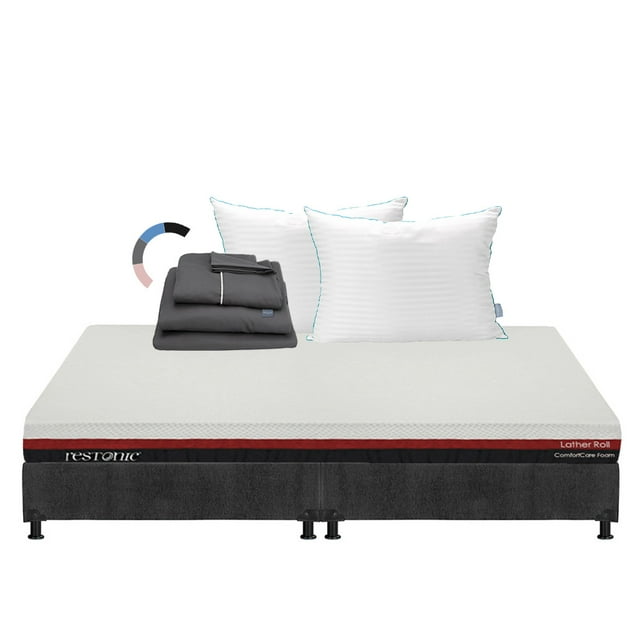 Colchón en Caja King Size Roll Restonic + Box + Almohadas Royal Twin + Sábanas Royal