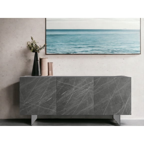 Casabianca Home Buffet in Gray Marbled Porcelain With Storage